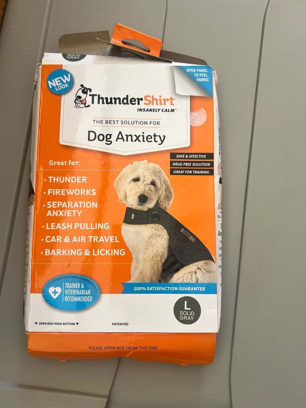 ThunderShirt Classic Dog Anxiety Calming Vest, Size Large, Solid Gray
